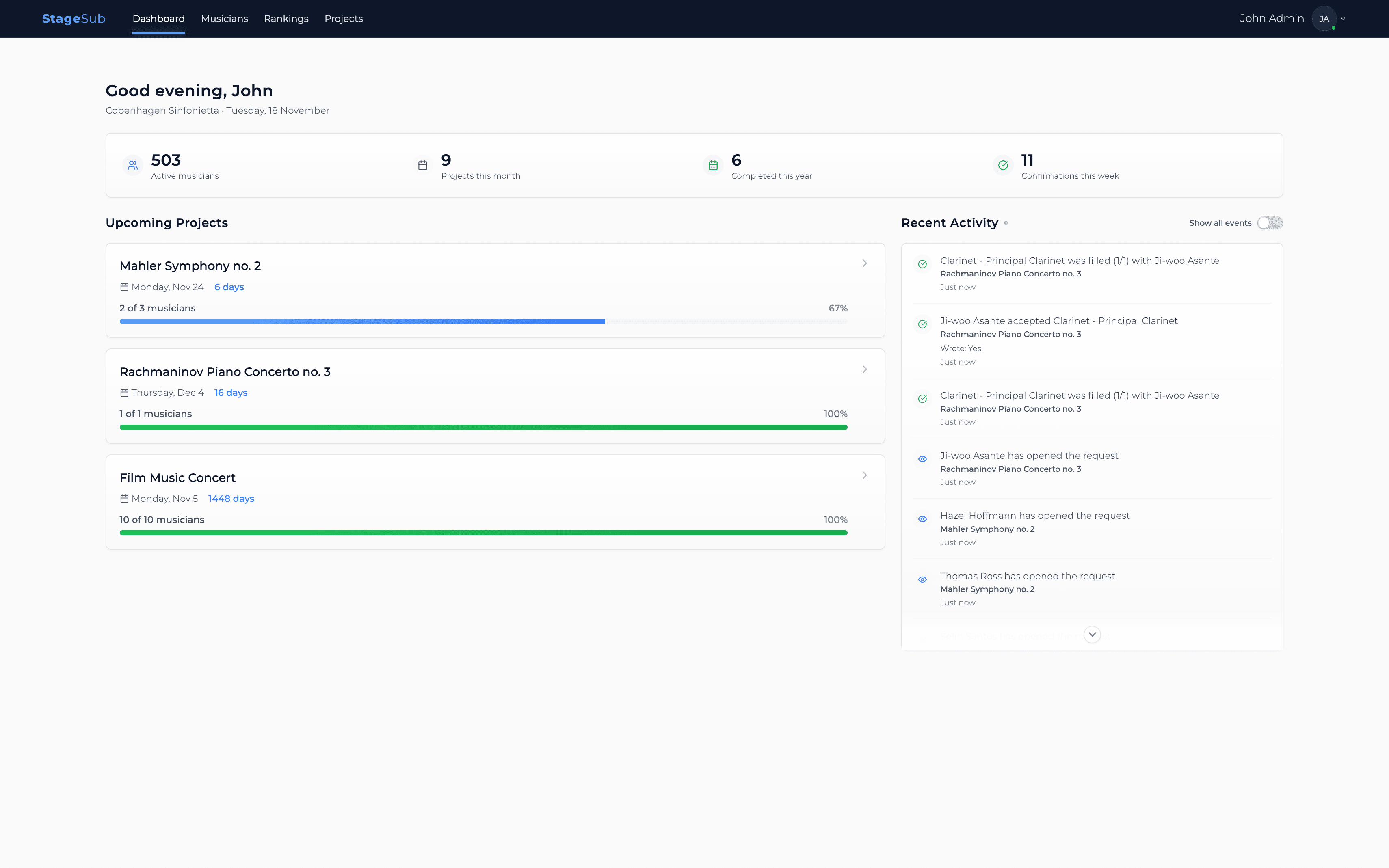 StageSub Dashboard Preview